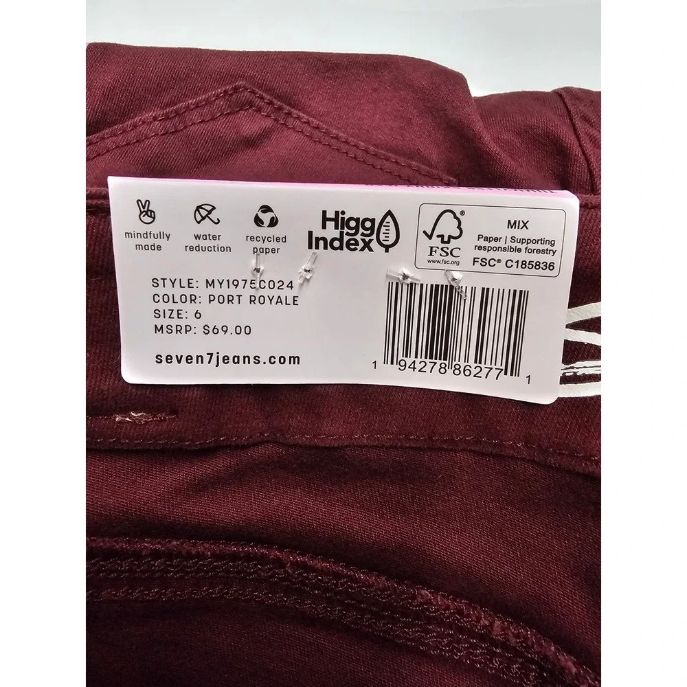 Seven7 Womens High Rise Skinny Jeans Burgundy Cotton Blend Casual Size 6